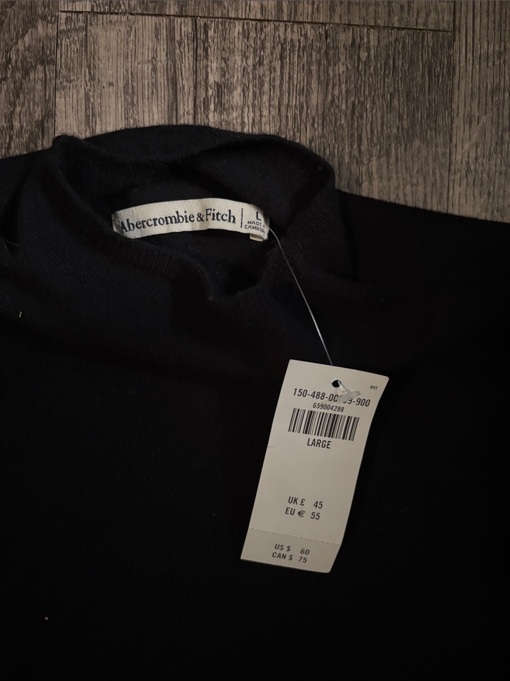 Abercrombie & Fitch Mock Neck Sweater - Black with Gold Buttons - Size Large - Picture 2 of 3